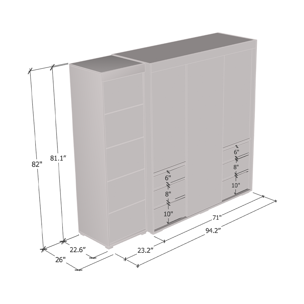 Monaco 3D-EX Wardrobe with 1 Mirror